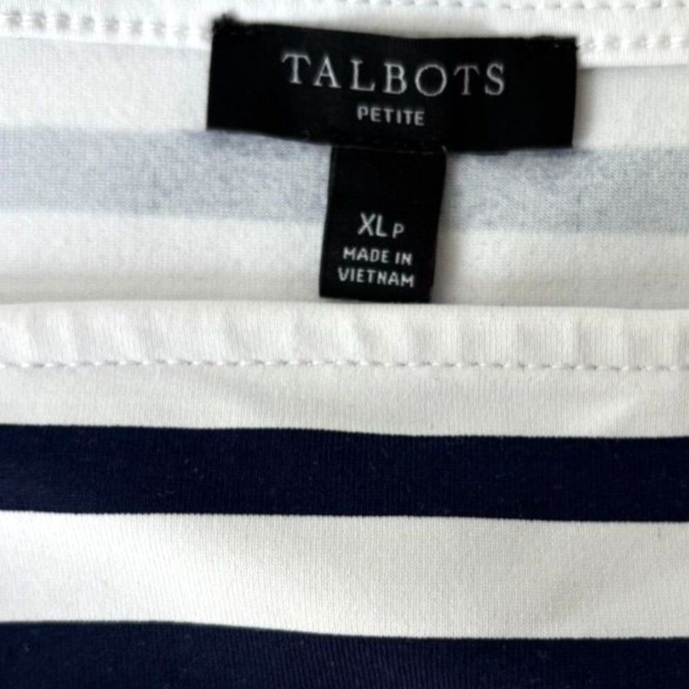 Talbots Striped Boatneck Top 3/4 Sleeve White Navy Size XLP Petite - Picture 3 of 6